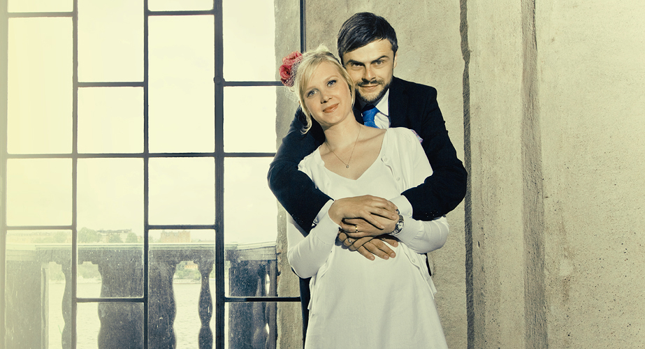 an embrace in the window