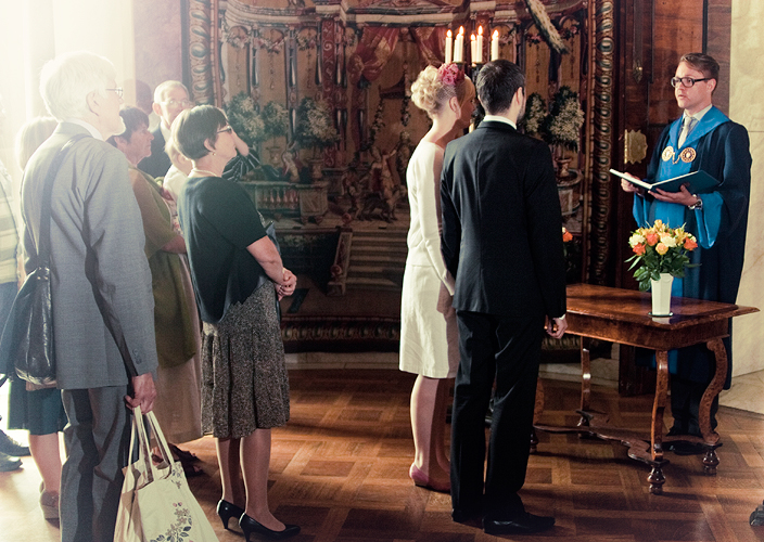 the family gathers to watch them wed